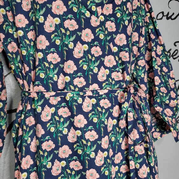 THML Navy Floral Long Sleeve, V Neck, Shirt Dress, M - Picture 4 of 10